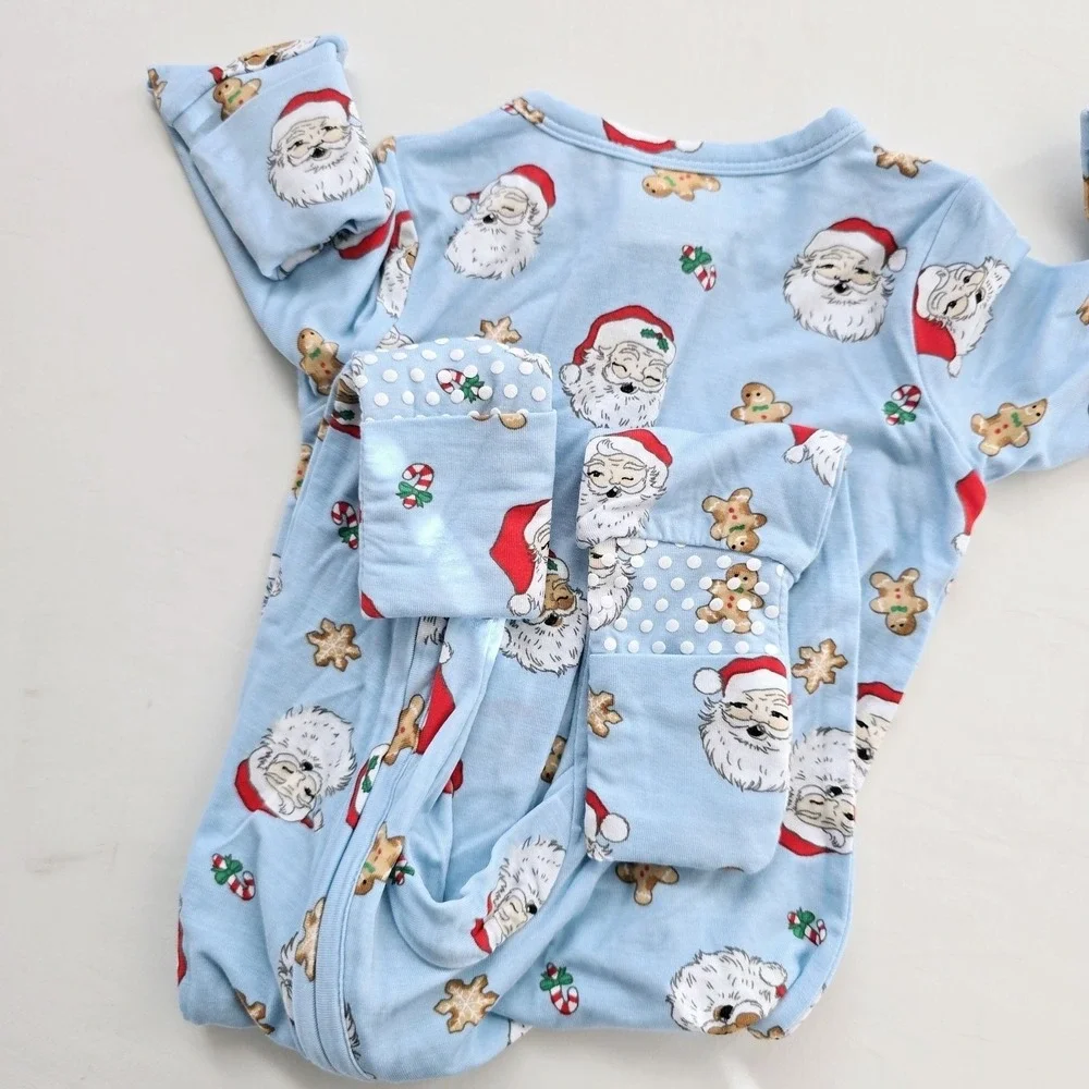 NWT Tullabee Vintage Santa Sleeper Bamboo Blue 3/6 Month Baby